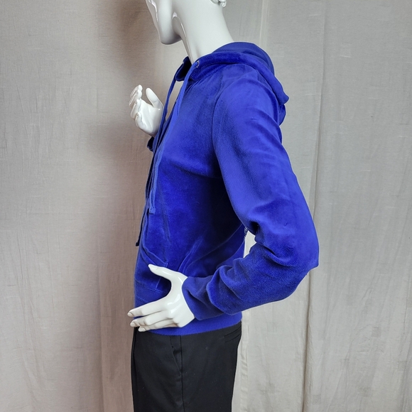 Papercut Clothing Women's Blue Velour Crown Design Tracksuit Zip-Up Hoodie - Picture 3 of 13